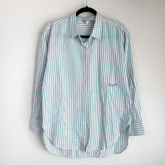 Kerri Rosenthal Turks Maddie Original Shirt Striped Button Down Pink Turquoise S - Picture 1 of 13